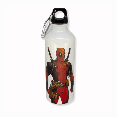 Garrafa Alumínio Deadpool Marvel 500ml com Mosquetão Zonacriativa