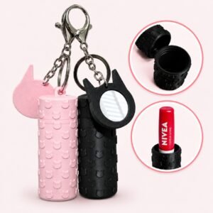 Porta Batom Gatinho com Espelho Chaveiro para Hidratante Labial Lip Balm
