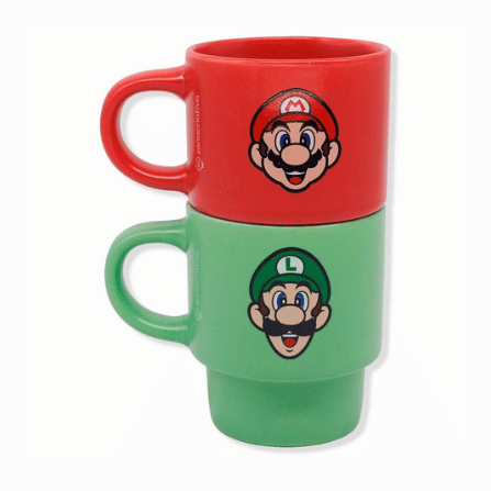 Kit 2 Canecas Empilháveis Super Mario e Luigi 180ml com Suporte Zonacriativa